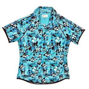 Greg Norman Play Dry Abstract Butterfly 🦋 Print Short Sleeve Polo Top Sz S NWOT